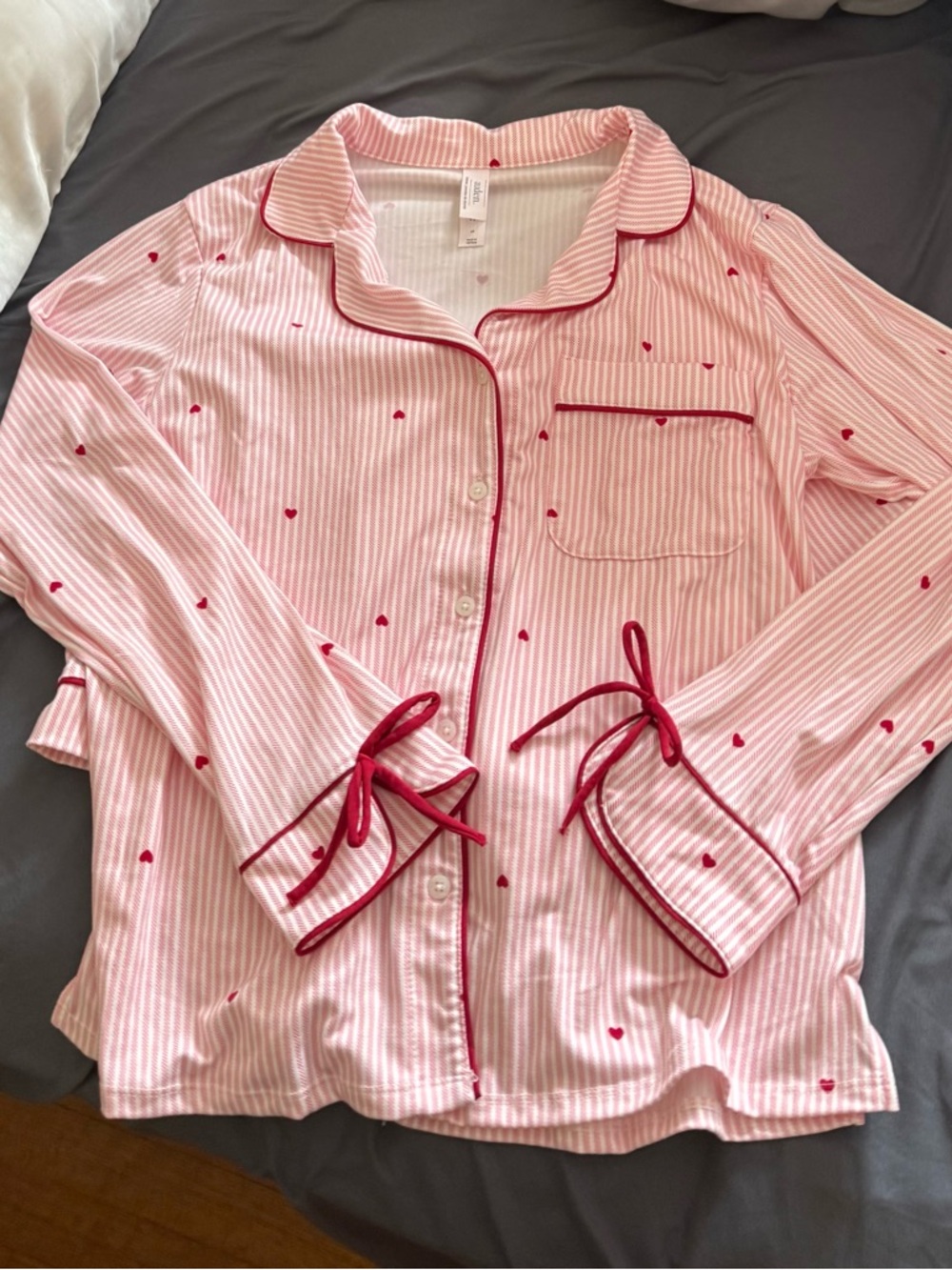 Auden Pink Striped Pajama Set with Red Heart Accents & shorts - Picture 6 of 15